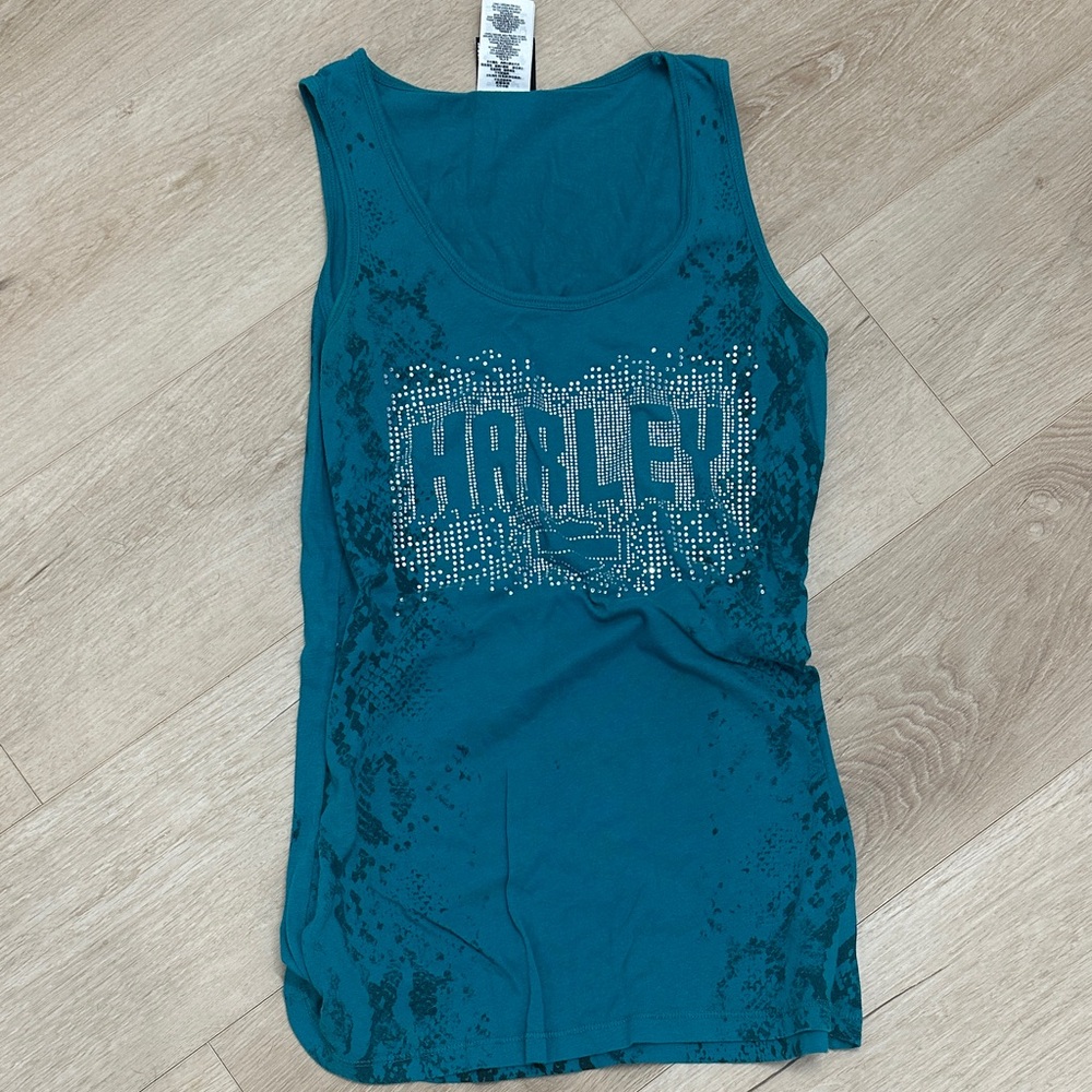 Harley-Davidson Teal Tank Top with Graphic Design